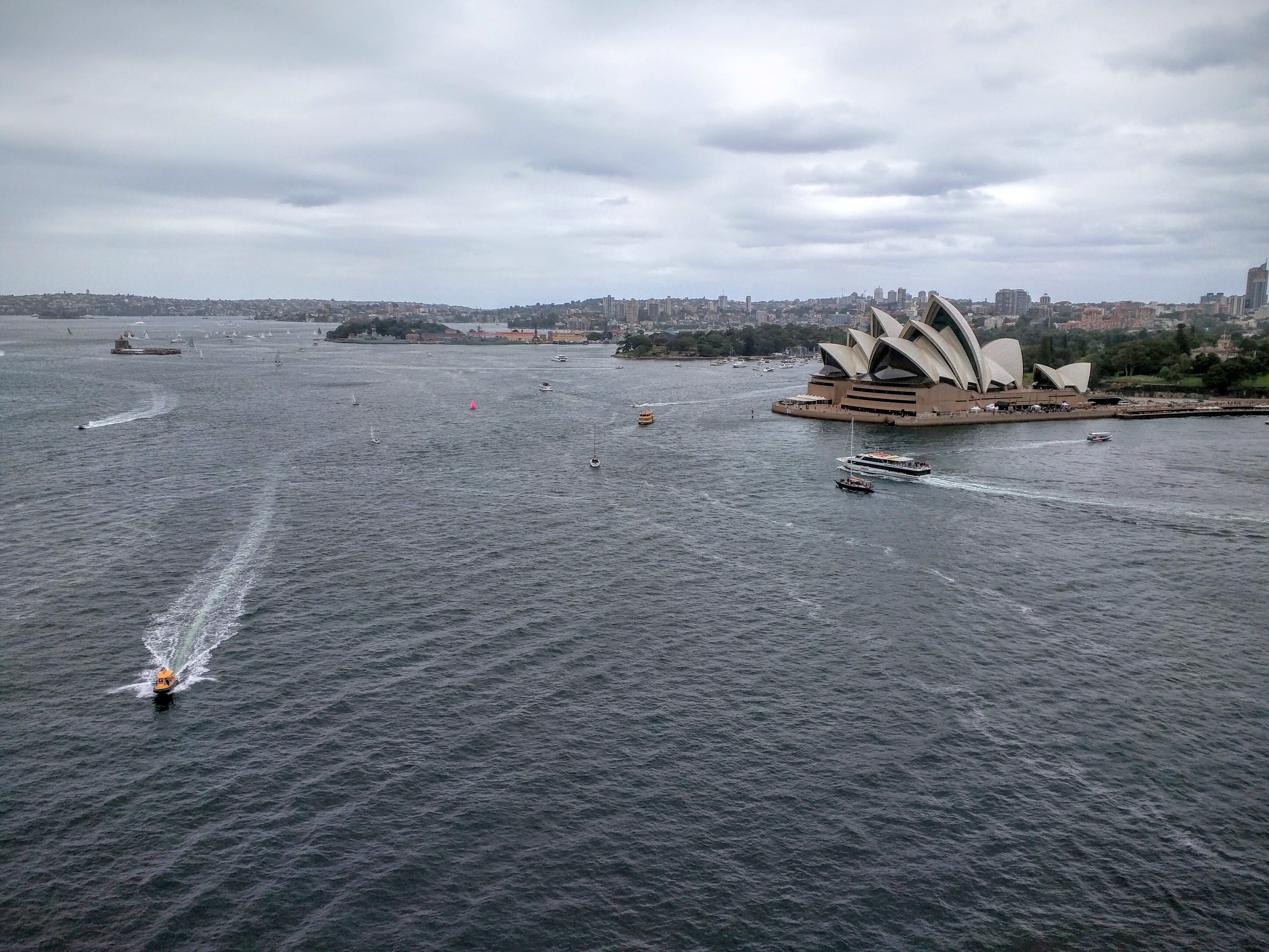 Sydney Opera House viewed from the walkway of the Sydney Harbour Bridge